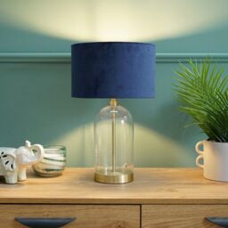 ValueLights Jessy Gold Glass Table Lamp With Navy Blue Velvet Shade - thumbnail 4
