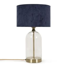 ValueLights Jessy Gold Glass Table Lamp With Navy Blue Velvet Shade - thumbnail 2
