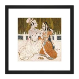 Artery8 Maker Unknown India Krishna & Radha 8X8 Inch Square Wooden Framed Wall Art Print Picture with Mount in Black - thumbnail 1