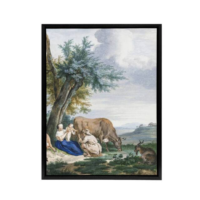 "Artery8 Peasant Family & cattle Landscape Schouman Framed Canvas Wall Art - Size: W18"" x H24""" - image 1