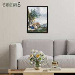 "Artery8 Peasant Family & cattle Landscape Schouman Framed Canvas Wall Art - Size: W18"" x H24""" - thumbnail 3