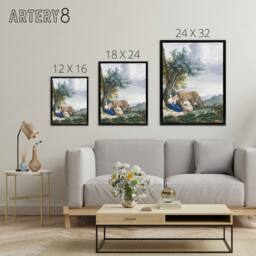 "Artery8 Peasant Family & cattle Landscape Schouman Framed Canvas Wall Art - Size: W18"" x H24""" - thumbnail 4