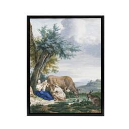 "Artery8 Peasant Family & cattle Landscape Schouman Framed Canvas Wall Art - Size: W18"" x H24""" - thumbnail 1