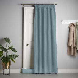 Luxury Living Velvet Chenille Thermal Fleece Lined Single Pencil Pleat Door Curtain in Teal - Size: 137 cm width x 213 cm drop