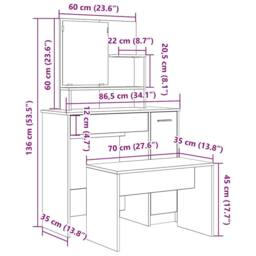 Berkfield Home Beautiful Dressing Table Set Old Wood Engineered Wood in Brown - thumbnail 9