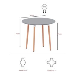 Home Discount Vida Designs Batley 4 Seater Round Dining Table MDF Solid Beech Wood Dining Kitchen Furniture in Grey - thumbnail 3
