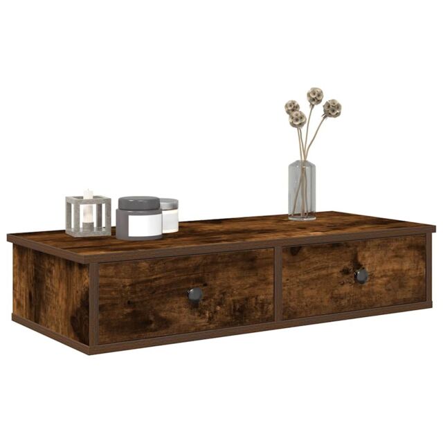 Berkfield Home Wall Shelf with Drawers Smoked Oak 80x31x17 cm Engineered Wood in Brown - Size: 80 x 31 x 17 cm - image 1