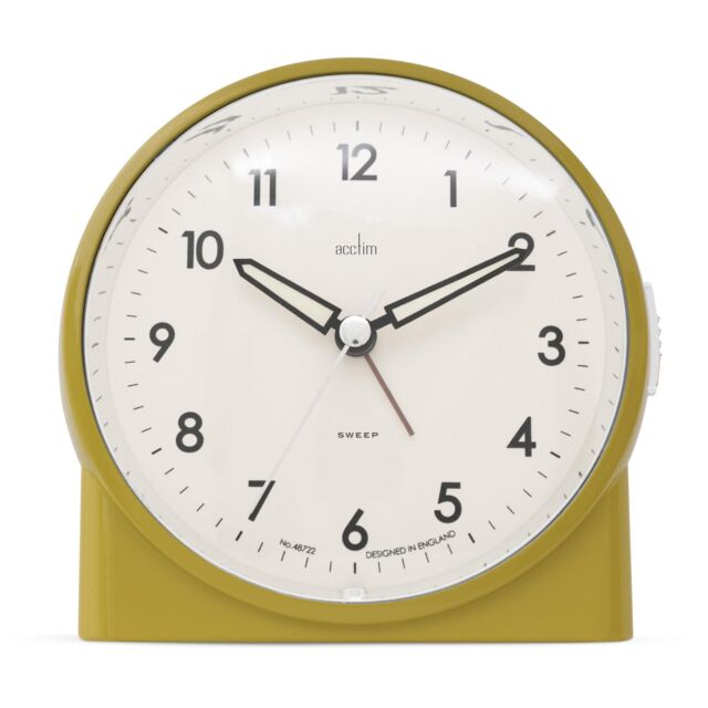 Acctim Arlo Non-Ticking Sweep Luminous Tipped Hands Analogue Backlight Alarm Clock in Olive - image 1