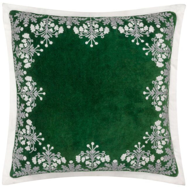 Paoletti Winter Bloom 100% Cotton Embroidered Cushion in Green - Size: 50 cm x 50 cm - image 1