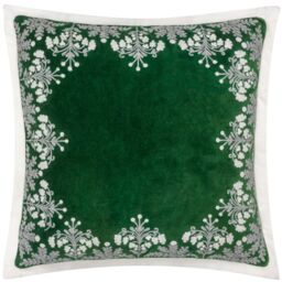 Paoletti Winter Bloom 100% Cotton Embroidered Cushion in Green - Size: 50 cm x 50 cm - thumbnail 1