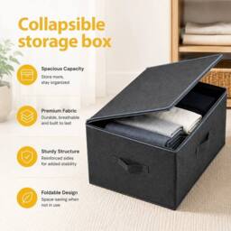 NESTLUNE Storage Boxes 3Pcs Large Foldable Canvas Folding Fabric in Grey - thumbnail 3