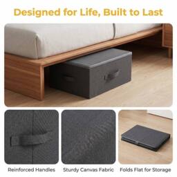 NESTLUNE Storage Boxes 3Pcs Large Foldable Canvas Folding Fabric in Grey - thumbnail 4