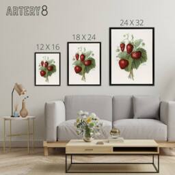 "Artery8 Vintage Fruit Illustration of Strawberries Wright Framed Canvas Art in White - Size: W24"" x H32""" - thumbnail 4