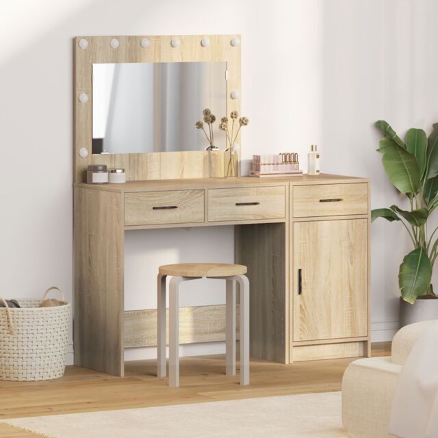 Berkfield Home 2-Piece Dressing Table Set with LED in Sonoma Oak Engineered Wood - image 1