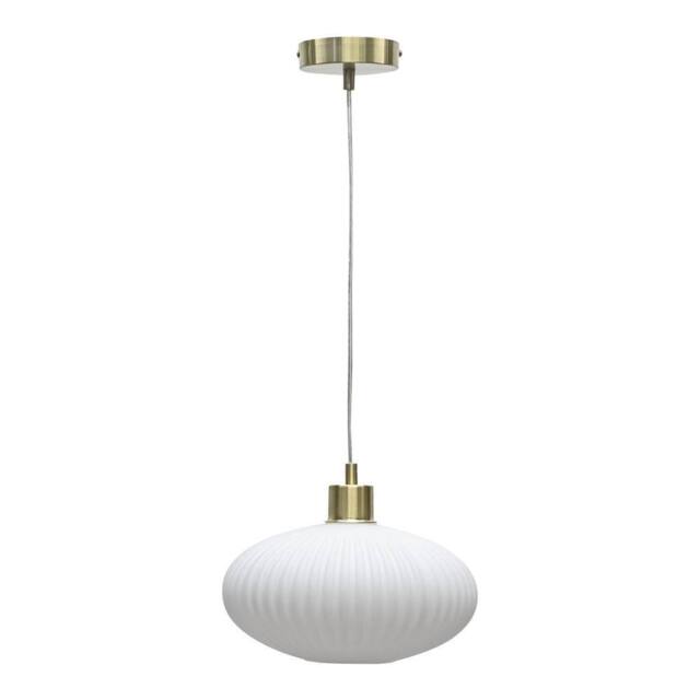 First Choice Lighting Baton - White Ribbed Oval Glass with Satin Brass Pendant Fitting - image 1
