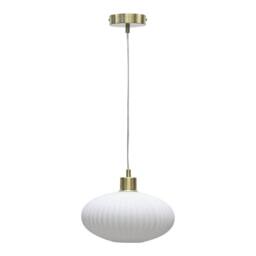 First Choice Lighting Baton - White Ribbed Oval Glass with Satin Brass Pendant Fitting