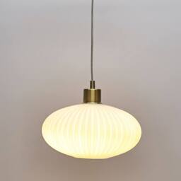 First Choice Lighting Baton - White Ribbed Oval Glass with Satin Brass Pendant Fitting - thumbnail 6