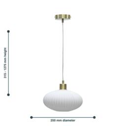 First Choice Lighting Baton - White Ribbed Oval Glass with Satin Brass Pendant Fitting - thumbnail 8