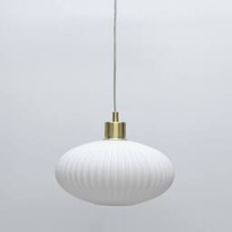 First Choice Lighting Baton - White Ribbed Oval Glass with Satin Brass Pendant Fitting - thumbnail 5