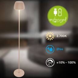 BRILONER Riffle Dimmable Rechargeable USB C Design Award LED Floor Lamp in Beige - thumbnail 2