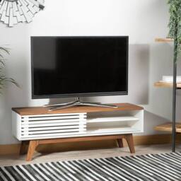 Wyld and Coco TV Stand - White and Dark Wood Fits Up to 53-inch TVs 4 Shelves