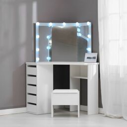 KOSY KOALA Corner Dressing Table with Mirror & Stool Makeup Vanity LED Mirror Lights Hollywood Table in White - thumbnail 5