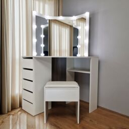 KOSY KOALA Corner Dressing Table with Mirror & Stool Makeup Vanity LED Mirror Lights Hollywood Table in White - thumbnail 4