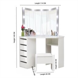 KOSY KOALA Corner Dressing Table with Mirror & Stool Makeup Vanity LED Mirror Lights Hollywood Table in White - thumbnail 7