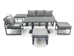 Fimous 6 Seater Garden Sofa Set Aluminium Furniture Rising Dining Tabe Set with Chair 2 Big Footstool Side Table Dark Grey - thumbnail 1
