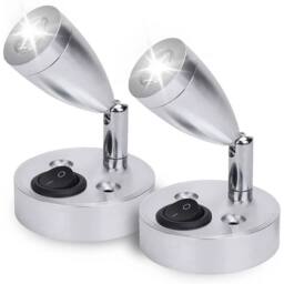 VOGREX 2PCS Silver LED Interior Light Wall Spot Reading Lights - thumbnail 1