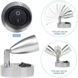 VOGREX 2PCS Silver LED Interior Light Wall Spot Reading Lights - thumbnail 3