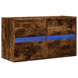 Berkfield Home TV Wall Cabinet with LED Lights Smoked Oak 80x31x45 cm in Brown - Size: 80 x 31 x 45 cm - thumbnail 3