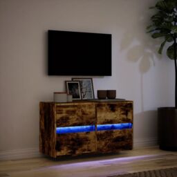Berkfield Home TV Wall Cabinet with LED Lights Smoked Oak 80x31x45 cm in Brown - Size: 80 x 31 x 45 cm - thumbnail 5