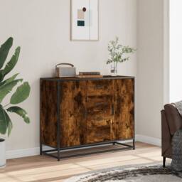 Berkfield Home Sideboard Smoked Oak 92x35x76 cm Engineered Wood in Brown - Size: 92 x 35 x 76 cm - thumbnail 1