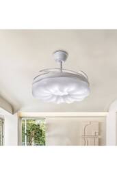 Retractable Dimmable Ceiling Fan Light with Remote Control in White