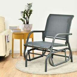 Gymax Glider Chair Metal Frame Swing Rocking Chair Armchair Outdoor Indoor in Grey - thumbnail 6