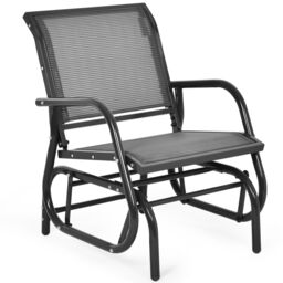 Gymax Glider Chair Metal Frame Swing Rocking Chair Armchair Outdoor Indoor in Grey - thumbnail 1