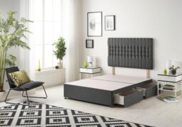 Somnior Galaxy Divan Bed Base With 2 Drawers & Upholstered Headboard Tweed Fabric in Charcoal - Size: Double - thumbnail 1