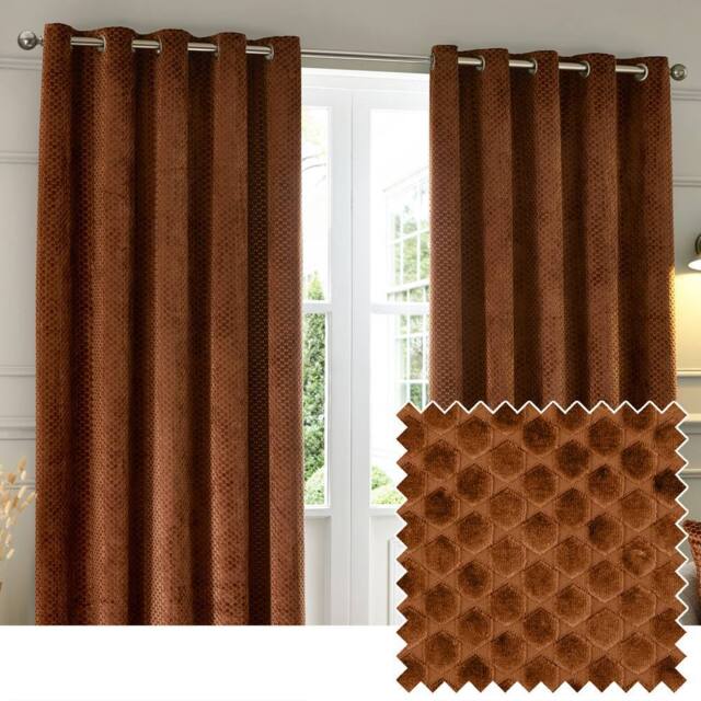 Paoletti Neptune Fully Lined Velvet Eyelet Curtain Pair in Copper - Size: 229 cm width x 183 cm drop - image 1