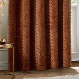 Paoletti Neptune Fully Lined Velvet Eyelet Curtain Pair in Copper - Size: 229 cm width x 183 cm drop - thumbnail 4