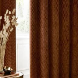 Paoletti Neptune Fully Lined Velvet Eyelet Curtain Pair in Copper - Size: 229 cm width x 183 cm drop - thumbnail 5