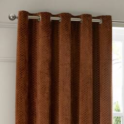 Paoletti Neptune Fully Lined Velvet Eyelet Curtain Pair in Copper - Size: 229 cm width x 183 cm drop - thumbnail 3