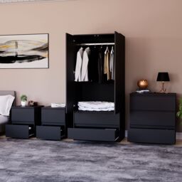 Home Discount Vida Designs Denver 4Pc Bedroom Set(2 Bedside, 3 Drawer Chest, Wardrobe) in Black - thumbnail 5