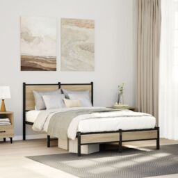Berkfield Home Metal Bed Frame without Mattress Sonoma Oak 120x200 cm in Brown - Size: Small Double - thumbnail 1