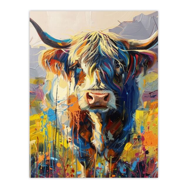 "Artery8 Wall Art Print Scottish Highland Cow Hairy Coo Abstract Painting Poster - Size: W18"" x H24""" - image 1