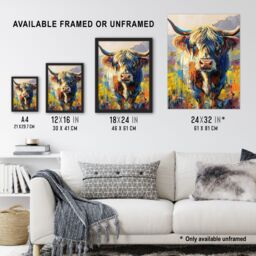 "Artery8 Wall Art Print Scottish Highland Cow Hairy Coo Abstract Painting Poster - Size: W18"" x H24""" - thumbnail 3