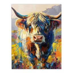 "Artery8 Wall Art Print Scottish Highland Cow Hairy Coo Abstract Painting Poster - Size: W18"" x H24""" - thumbnail 1