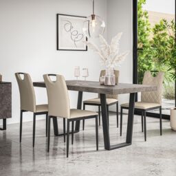 More4Homes Aria Dining Table & Chairs - Concrete Effect Table Top w Black Legs + Monza Faux Leather Dining Chair Set Of 4 in Beige - thumbnail 1