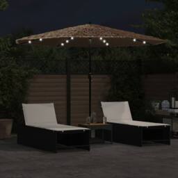 Berkfield Home Garden Parasol with LEDs & Steel Pole Brown 324x324x247 cm in Tan - Size: 324 x 324 x 247 cm - thumbnail 3