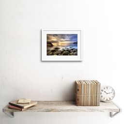 "Artery8 Wall Art Print Sunset Rocky Seaside Beach Framed in White - Size: W7"" x H9""" - thumbnail 2
